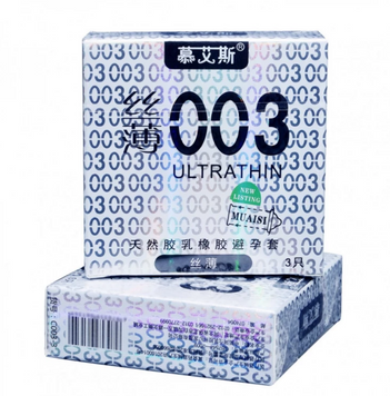 Ультратонкі презервативи з мастилом та гладкою текстурою Muaisi Ultrathin Silver 0,03 мм (упаковка 3 шт) 56415 фото