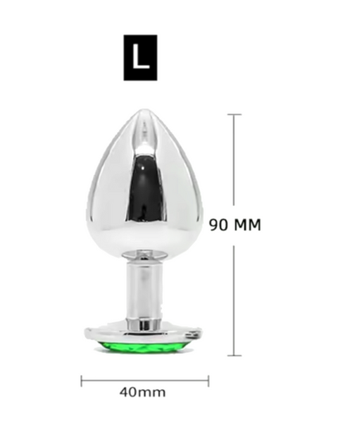 Металева анальна втулка Silver, green crystal, розмір L 56772 фото