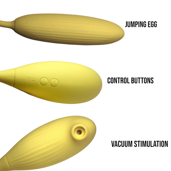 Вагінально-кліторальний вібратор "Tide bird, jump eggs", вакуум та рухоме віброяйце, жовтий 56853 фото