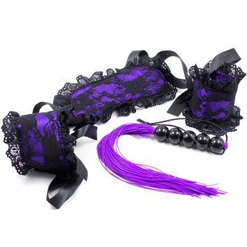 Мереживний БДСМ-набір Purple Obedience, колір: чорно-фіолетовий 54880 фото