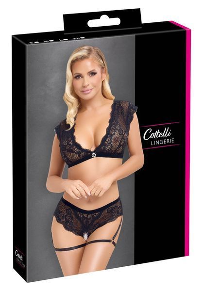 Мереживний комплект з гартерами від Cottelli LINGERIE Розмір S 56592 фото