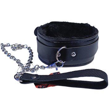 М'який чорний нашийник "Love leash" з ланцюжком-повідцем та чорним тримачем Екошкіра-метал 56681 фото