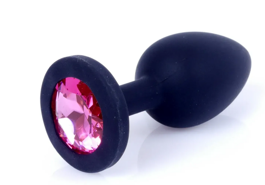 Анальний корок чорний з каменем Plug-Jewellery Black Silicon PLUG Medium- Pink Diamond 54942 фото